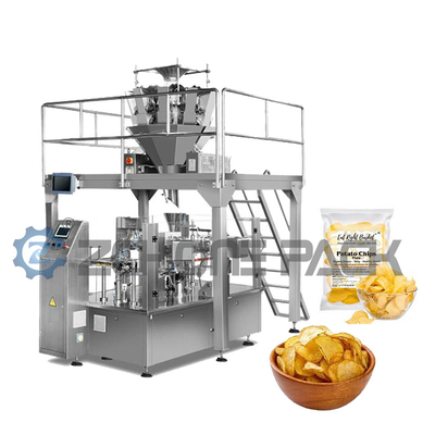 Potato Chips Granule Packing Machine Eight Stations With Multi Head Scale