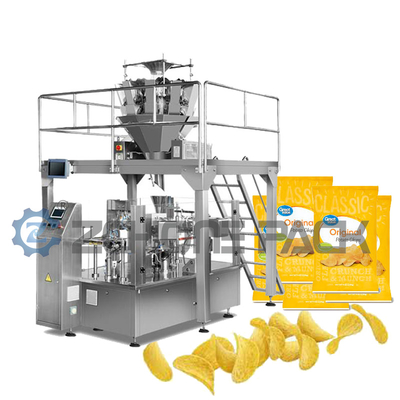 Potato Chips Granule Packing Machine Eight Stations With Multi Head Scale